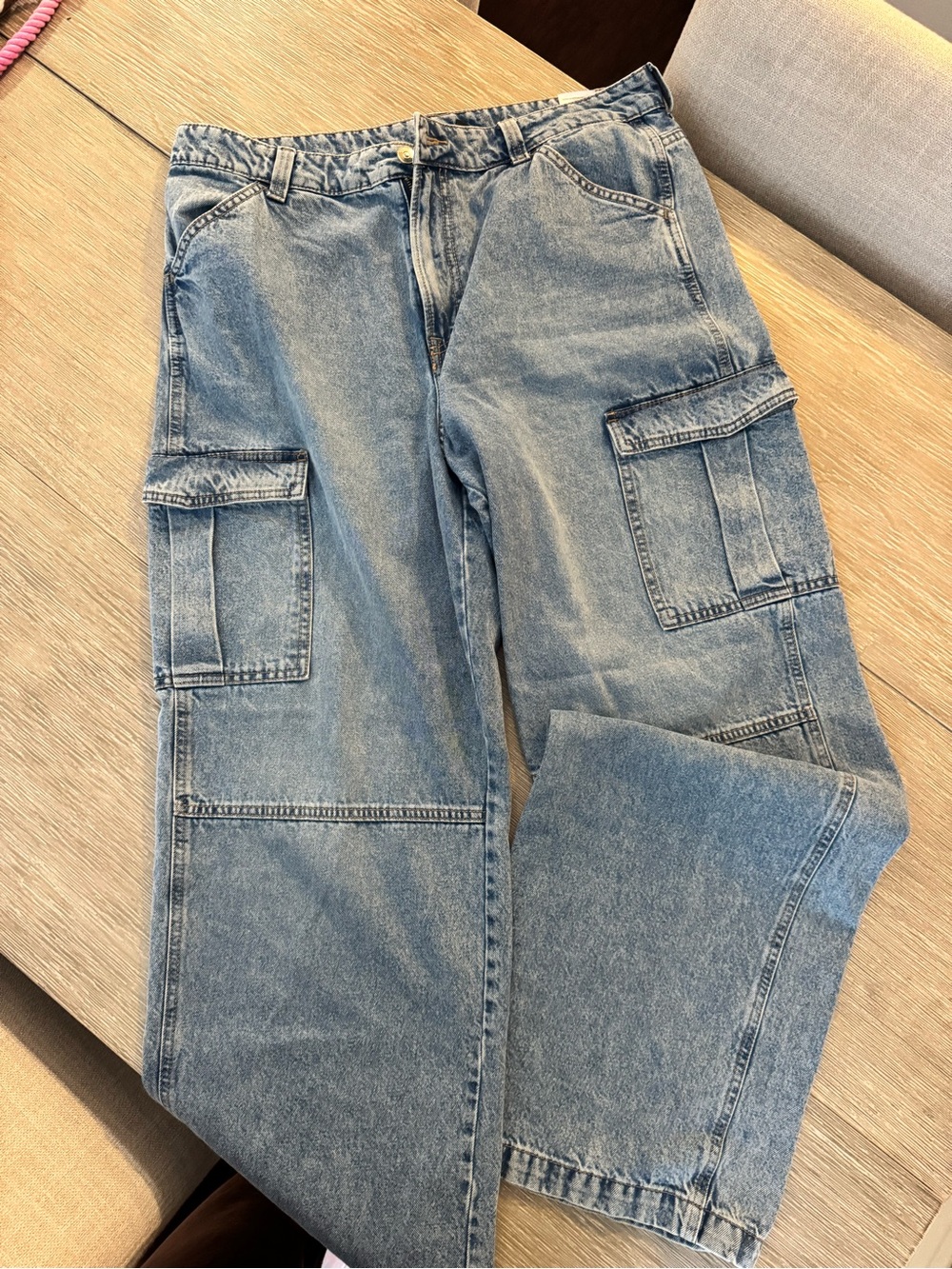 H&M Light Blue Distressed Denim Cargo Jeans